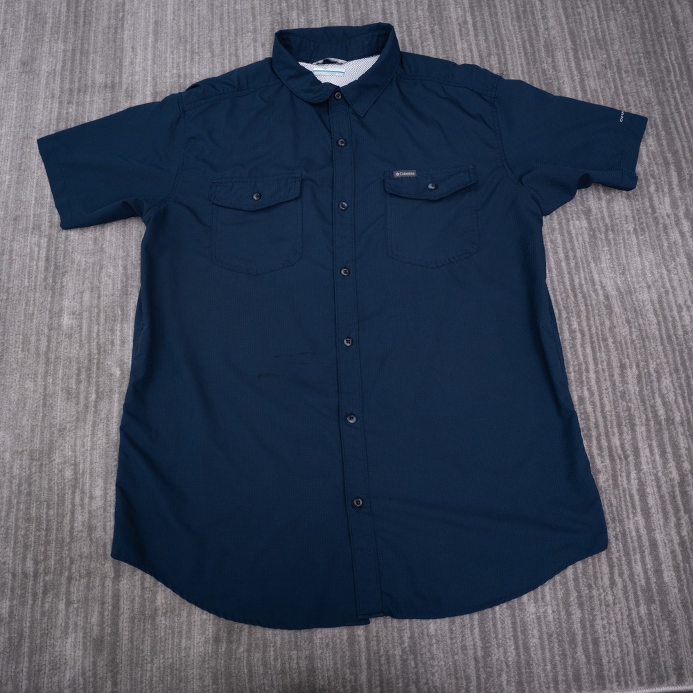 Columbia Shirt Mens XL Blue Short Sleeve Omni-Wick Ripstop Button Up